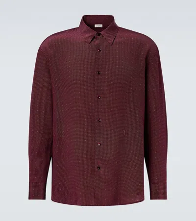 Saint Laurent Cassandre Dotted Shirt In Silk Crepe De Chine In Red