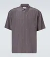 Saint Laurent Silk Stripe Cassandre Shirt In Gray