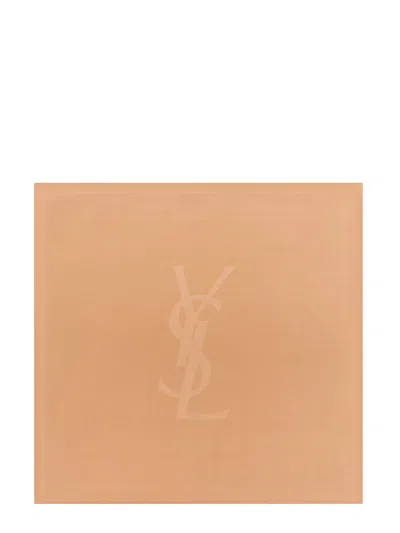 Saint Laurent Cassandre Square Scarf In Semi-sheer Silk Charmeuse In Beige