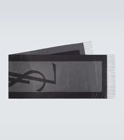 Saint Laurent Cassandre Silk Jacquard Scarf In Grey