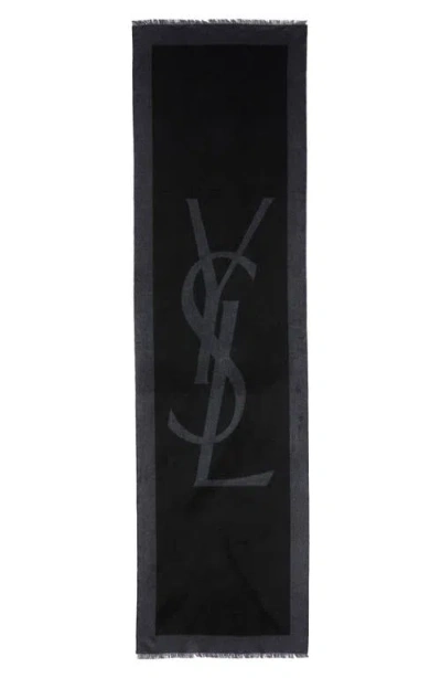 Saint Laurent Cassandre Silk Scarf In Black