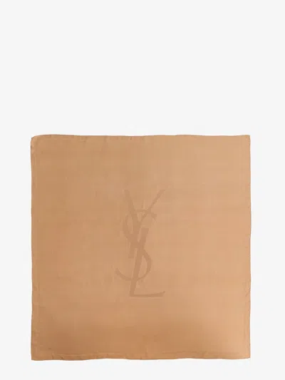 Saint Laurent Cassandre Silk Scarf In Brown