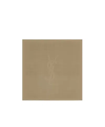 Saint Laurent Cassandre Silk Scarf In Brown