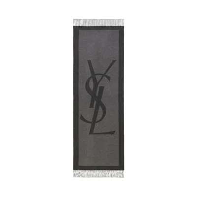Saint Laurent Cassandre Silk Scarf In Grey