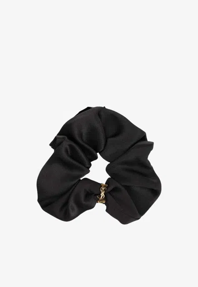 Saint Laurent Cassandre Silk Scrunchie In Black