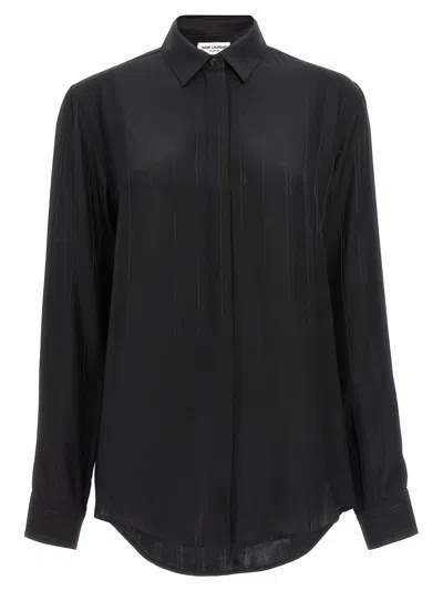 Saint Laurent Silk Logo Shirt In Black