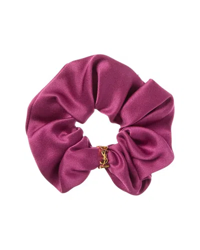 Saint Laurent Cassandre Silk Twill Scrunchie In Brown