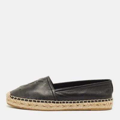 Pre-owned Saint Laurent Cassandre Size 36.5 Black Leather Espadrille Flats