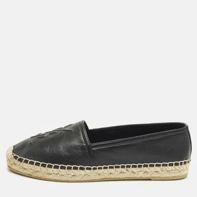 Pre-owned Saint Laurent Cassandre Size 36.5 Black Leather Espadrille Flats