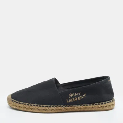 Pre-owned Saint Laurent Cassandre Size 40 Black Canvas Espadrille Flats