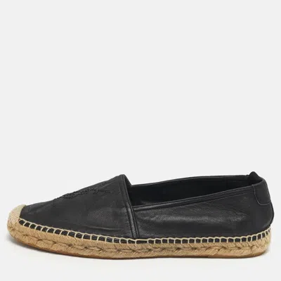 Pre-owned Saint Laurent Cassandre Size 41 Black Leather Espadrille Flat