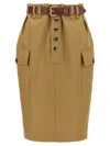 Saint Laurent Paris Women Gonna A Matita Cassandre In Twill Di Cotone In Beige