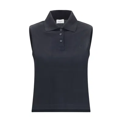 Saint Laurent Cassandre Sleeveless Polo In Blue