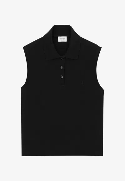 Saint Laurent Cassandre Polo Shirt In Cotton Piqu In Black
