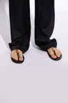 Saint Laurent Cassandra Flat Sole Metallic Toe Strap Sandals In Brown