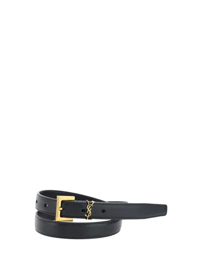 Saint Laurent Cassandre Slim Belt In Brown