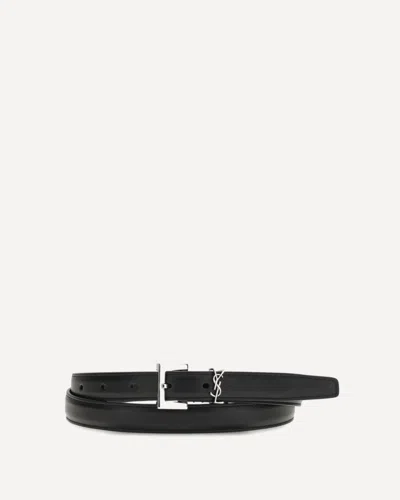 Saint Laurent Cassandre Slim Belt In Black