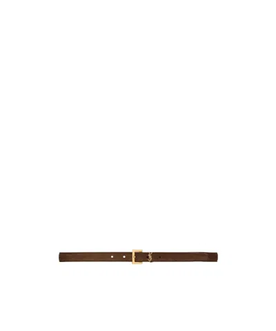 Saint Laurent Le Cassandre Narrow Belt In Brown