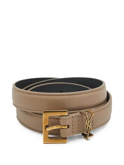 Pre-owned Saint Laurent Cassandre Slim Belt In Neutral