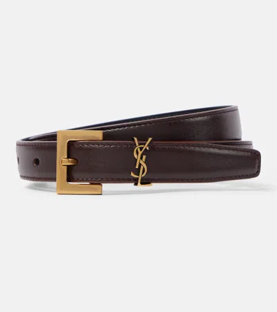 Saint Laurent Cassandre Slim Leather Belt In Red