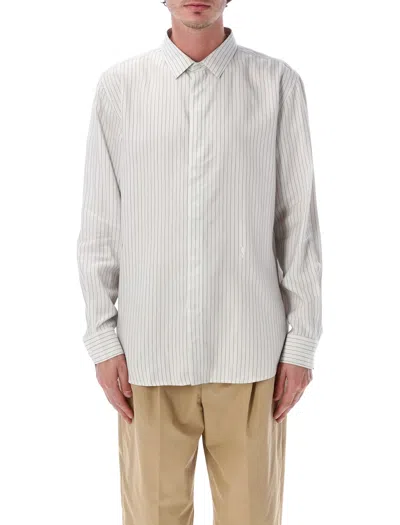 Saint Laurent Cassandre Slim Striped Viscose Shirt In White