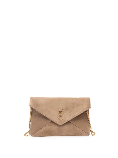 Saint Laurent `cassandre` Small Chain Pouch In Beige