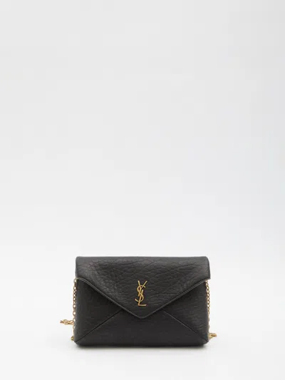 Saint Laurent Cassandre Small Chain Pouch In Lambskin In Black