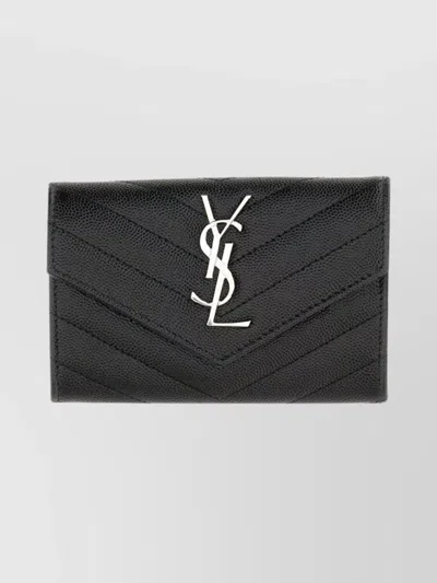 Saint Laurent Cassandre Small Chevron Pattern Wallet In Brown