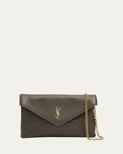 Saint Laurent Cassandre Small Grain Leather Pouch Shoulder Bag In Grey