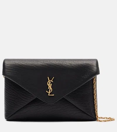 Saint Laurent Cassandre Small Leather Clutch In Black