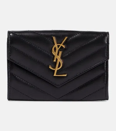 Saint Laurent Cassandre Small Leather Wallet In Black
