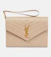 Saint Laurent Cassandre Small Leather Wallet On Chain In Dark Beige