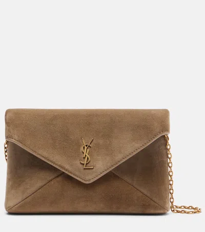 Saint Laurent Cassandre Small Suede Clutch In Brown