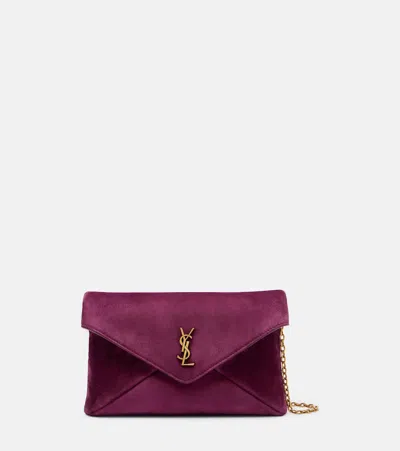 Saint Laurent Cassandre Small Suede Crossbody Bag In Purple