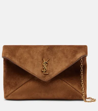 Saint Laurent Cassandre Small Suede Pouch In White