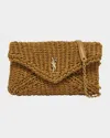 Saint Laurent Cassandre Small Ysl Pouch Clutch Bag In Raffia In Light Brown