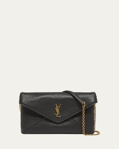 Saint Laurent Cassandre Small Ysl Pouch On Chain In Calfskin In Nero
