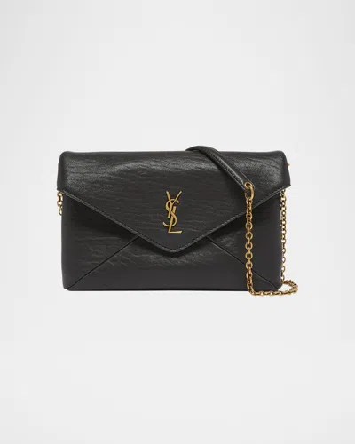 Saint Laurent Cassandre Small Ysl Pouch On Chain In Calfskin In Nero