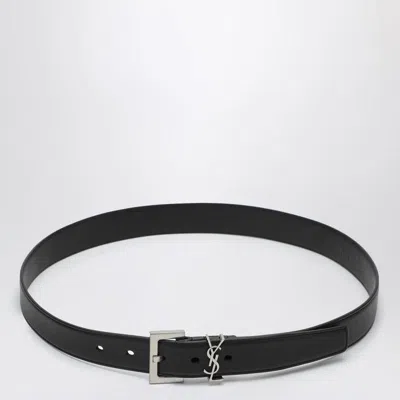 Saint Laurent Cinturon Negro Hebilla Logo Plateado In Black