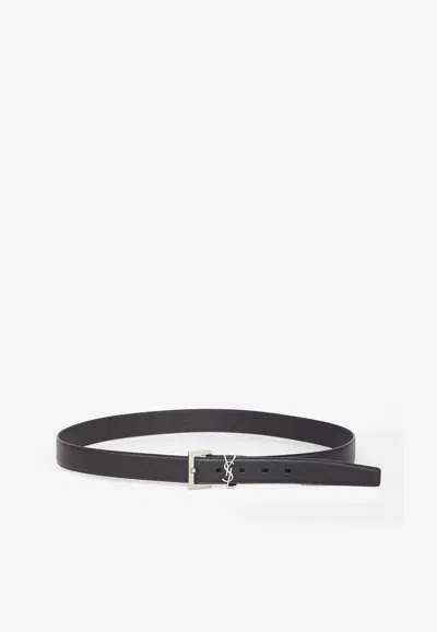 Saint Laurent Cassandre Smooth Leather Belt In Black