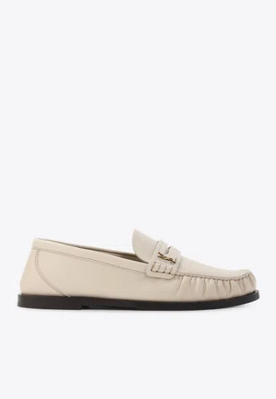 Saint Laurent Cassandre Smooth Leather Penny Loafers In White