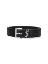 Saint Laurent Squared Buckle Smooth Leather Cassandre Thin Belt Accessories In Black