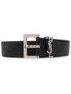 Saint Laurent Cassandre Square Buckle Belt In Lambskin In Black
