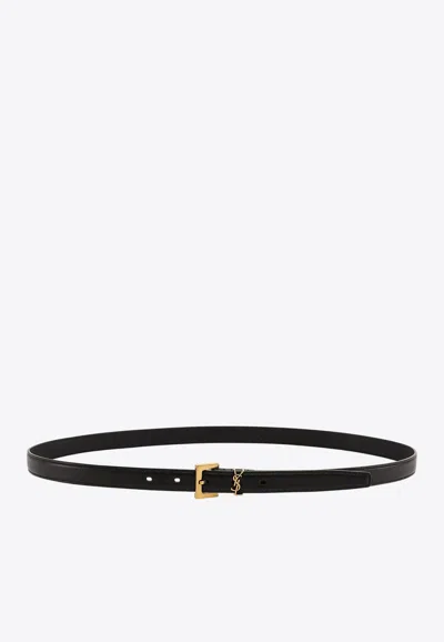 Saint Laurent Monogramme Textured-leather Belt In Black