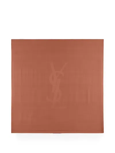 Saint Laurent Cassandre Square Scarf In Silk Charmeuse In Brown