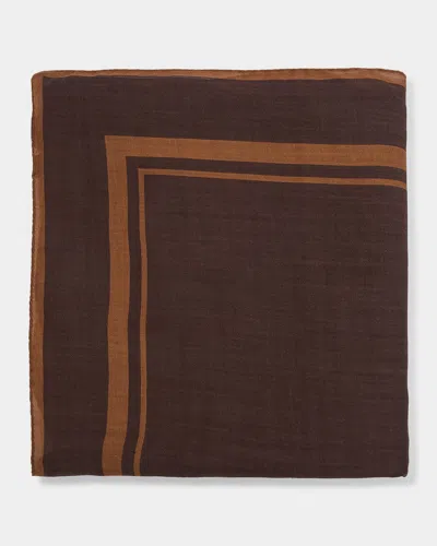Saint Laurent Cassandre Square Scarf In Wool Twill In Brown