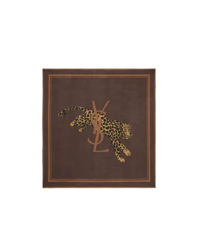 Saint Laurent Cassandre Square Scarf In Wool Twill In Neutral