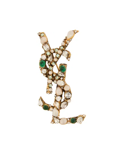 Saint Laurent Cassandre Stone-embellished Brooch In Crystal