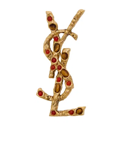 Saint Laurent Cassandre Stone-embellished Brooch In Yellow