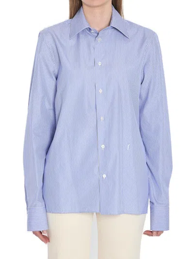 Saint Laurent Cassandre Striped Long-sleeved Shirt In Multi